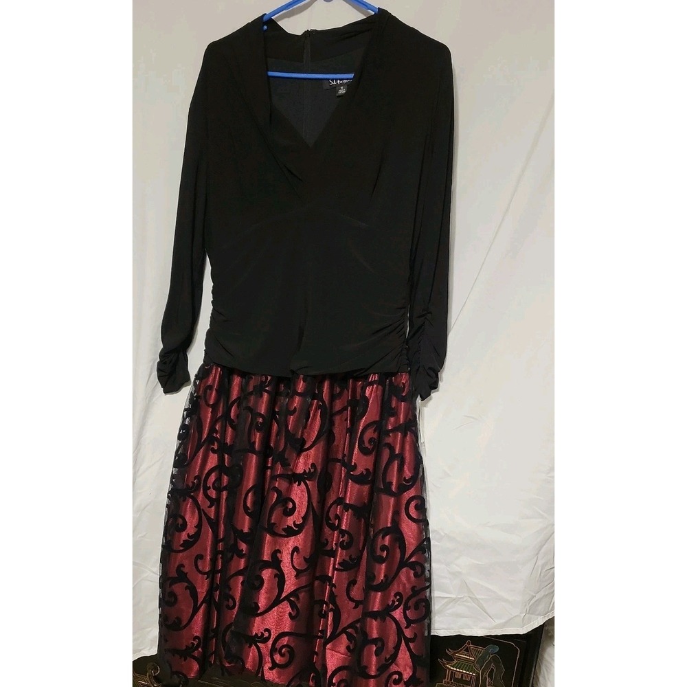 VINTAGE S&L FASHIONs Dress J Lace Floral Mother of Bride Sz 16‎ black red S.l.